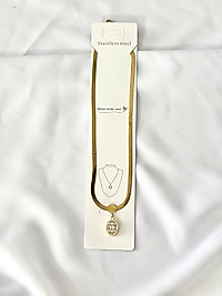 Oval Üç Baget Taşlı İtayan Zincir Çelik Kolye Gold