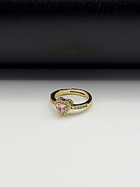 Pembe Kalp Taşlı Çelik Yüzük Gold